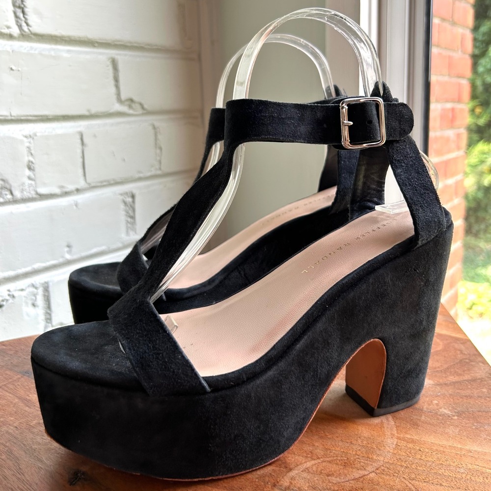 Loeffler Randall Minette T Strap Platform Sandals Navy Suede 6.5 Summer Vacation